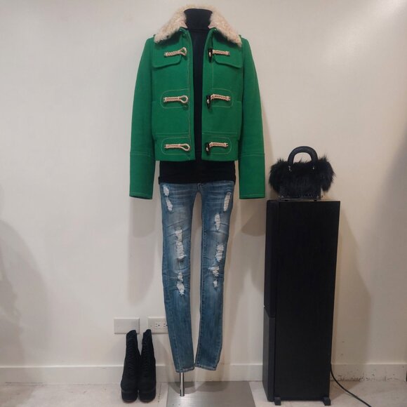💥ABSOLUTELY STUNNING💥Wool & Curly Shearling Fur Military Jacket in Green - Picture 3 of 16